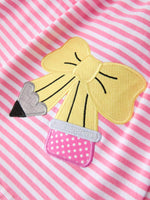 Girls Back To School Bow Pencil Twirl Dress Ruffle Petal Collar Applique by Rylee Faith Designs at Everetts Place