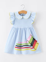 Girls Back To School Crayon Dress Ruffle Petal Collar Applique by Rylee Faith Designs at Everetts Place