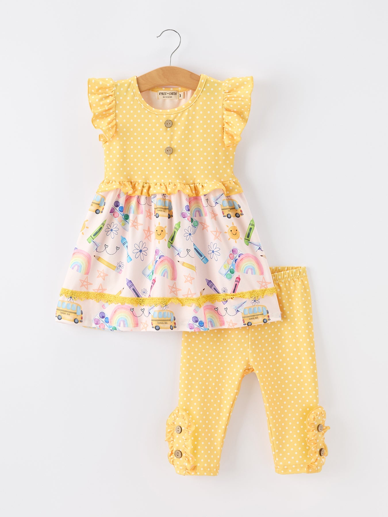 Girls Back To School Rainbow School Bus Ruffle Dress Leggings Set - One-piece garment, Baby & Toddler Clothing, Day Dress, Ruffle, Embellishment | Everetts Place