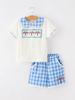 Girls 4th of July Plaid Outfit Set Flag Embroidery Peter Pan Collar - Blue, Sleeve, Collar, White, Baby & Toddler Clothing | Everetts Place