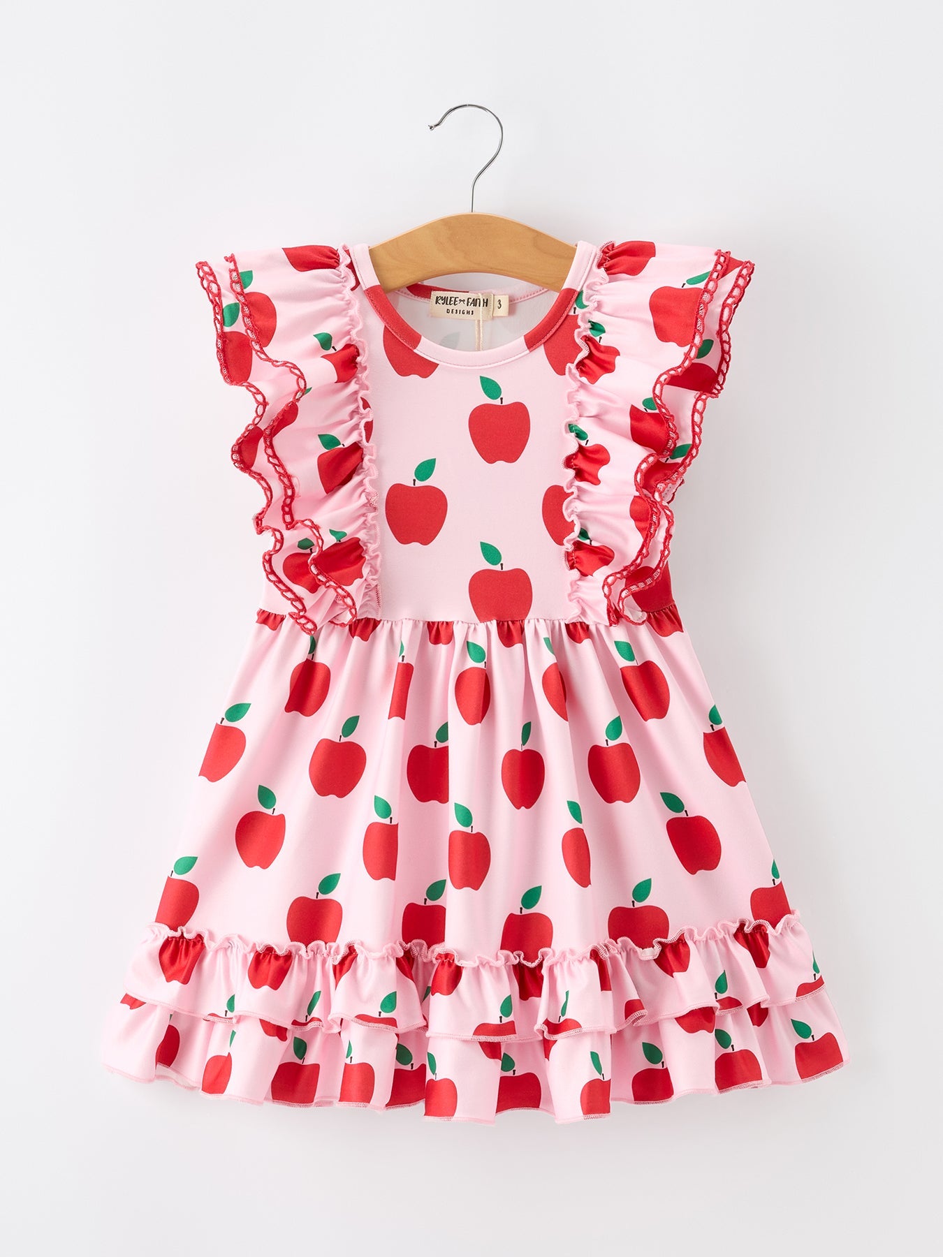 Girls Back To School Apple Twirl Dress Ruffle Flutter Sleeve - Red, Baby & Toddler Clothing, Textile, Pink, Dress | Everetts Place