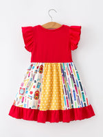 Girls Back To School Pencil Twirl Dress Ruffle Patchwork by Rylee Faith Designs at Everetts Place