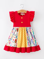 Girls Back To School Pencil Twirl Dress Ruffle Patchwork by Rylee Faith Designs at Everetts Place