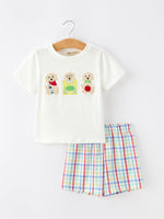Boys Back To School Dog Plaid Short Set Applique by Rylee Faith Designs at Everetts Place