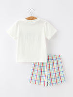 Boys Back To School Dog Plaid Short Set Applique by Rylee Faith Designs at Everetts Place