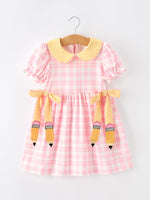 Girls Back To School Pencil Plaid Twirl Dress Bow Petals Collar by Rylee Faith Designs at Everetts Place