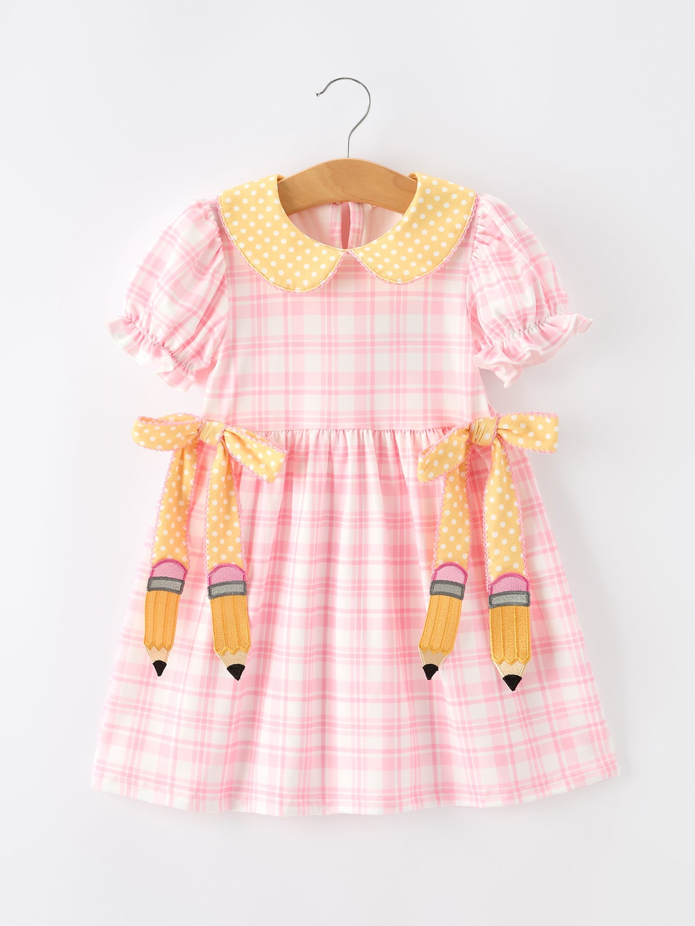 Girls Back To School Pencil Plaid Twirl Dress Bow Petals Collar by Rylee Faith Designs at Everetts Place