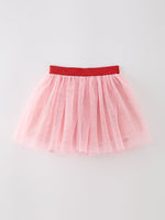 Rylee Faith Designs girls' back to school tulle skirt with sequin apple & bow applique.