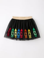 Back To School Crayon Girls Skirt Tulle Applique Skirt - Textile, A-line, Pattern, Day Dress, Miniskirt | Everetts Place