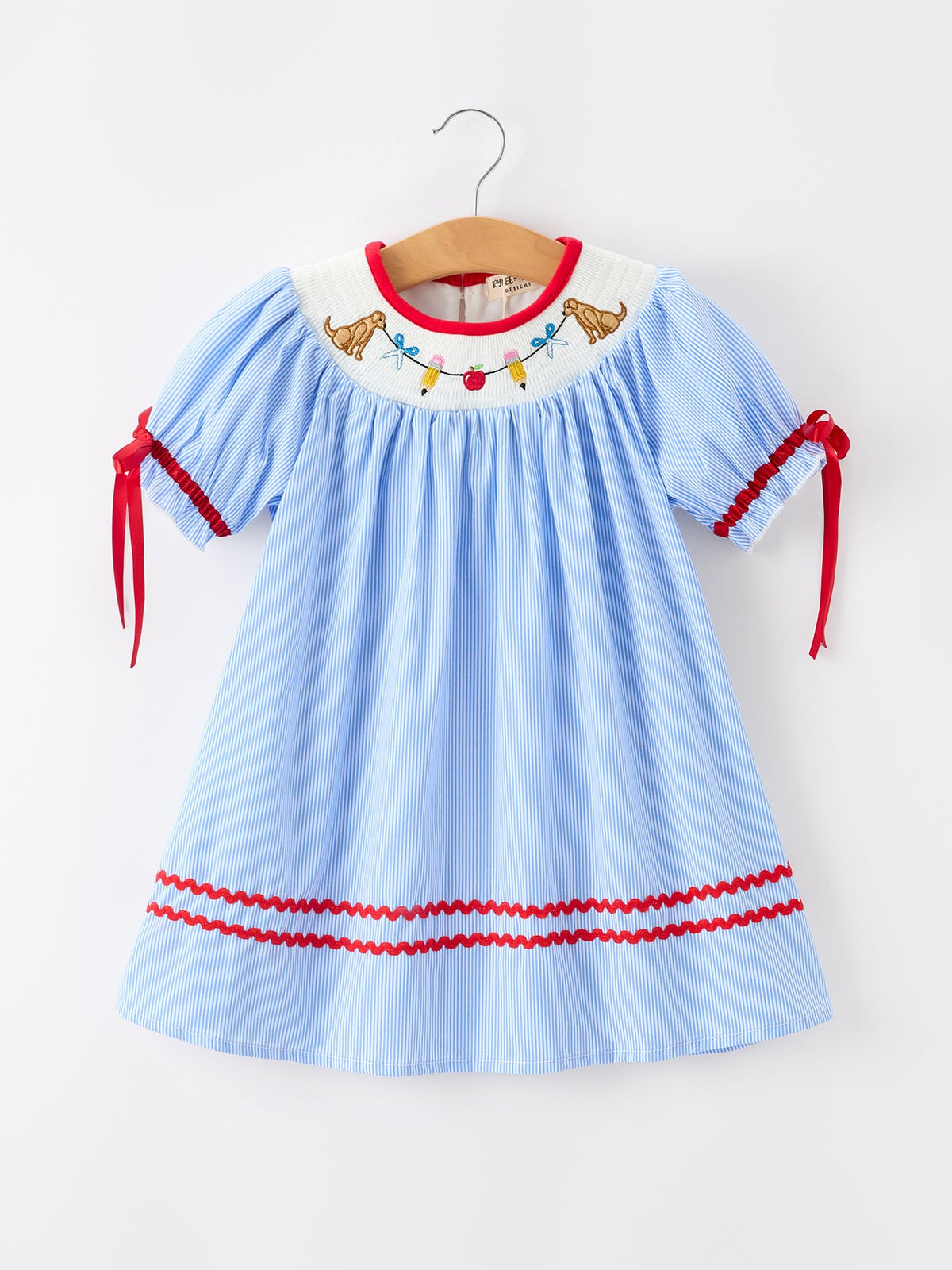 Rylee Faith Designs toddler girl's dress with 'Back To School' embroidery, perfect for fall