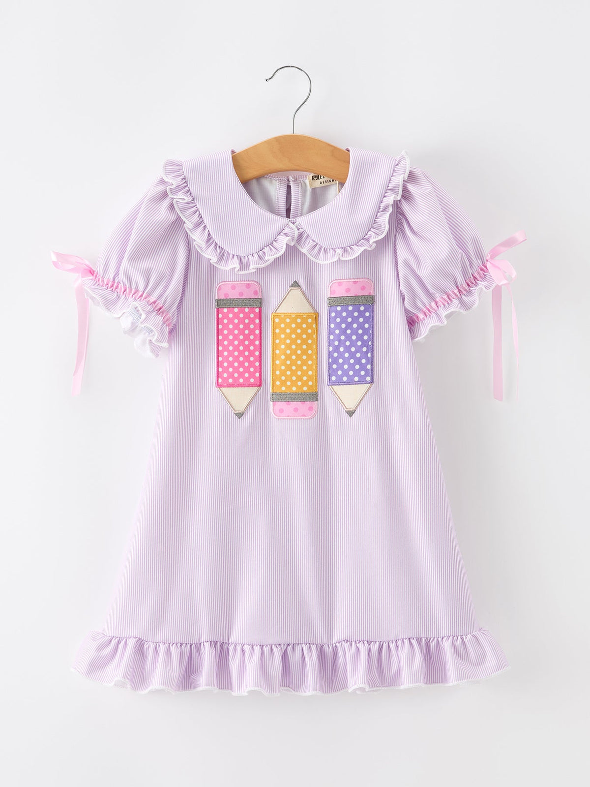 Back To School Pencil Applique Girls Purple Dress Petals Collar Ruffle - Sleeve, Collar, Textile, Baby & Toddler Clothing, Pink | Everetts Place