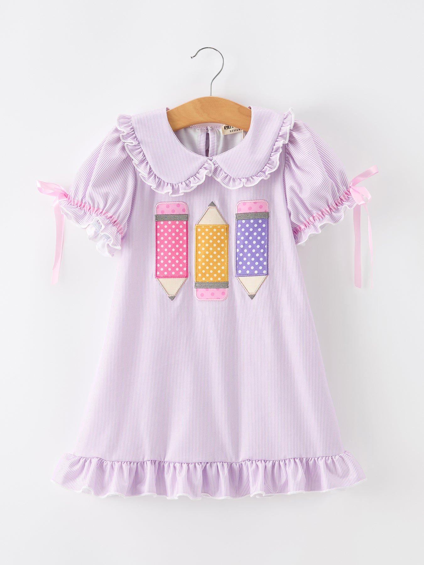 Back To School Pencil Applique Girls Purple Dress Petals Collar Ruffle - Sleeve, Collar, Textile, Baby & Toddler Clothing, Pink | Everetts Place