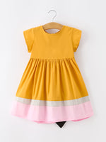 Back To School Pencil Girls Dress Color Block Bow Dress by Rylee Faith Designs at Everetts Place