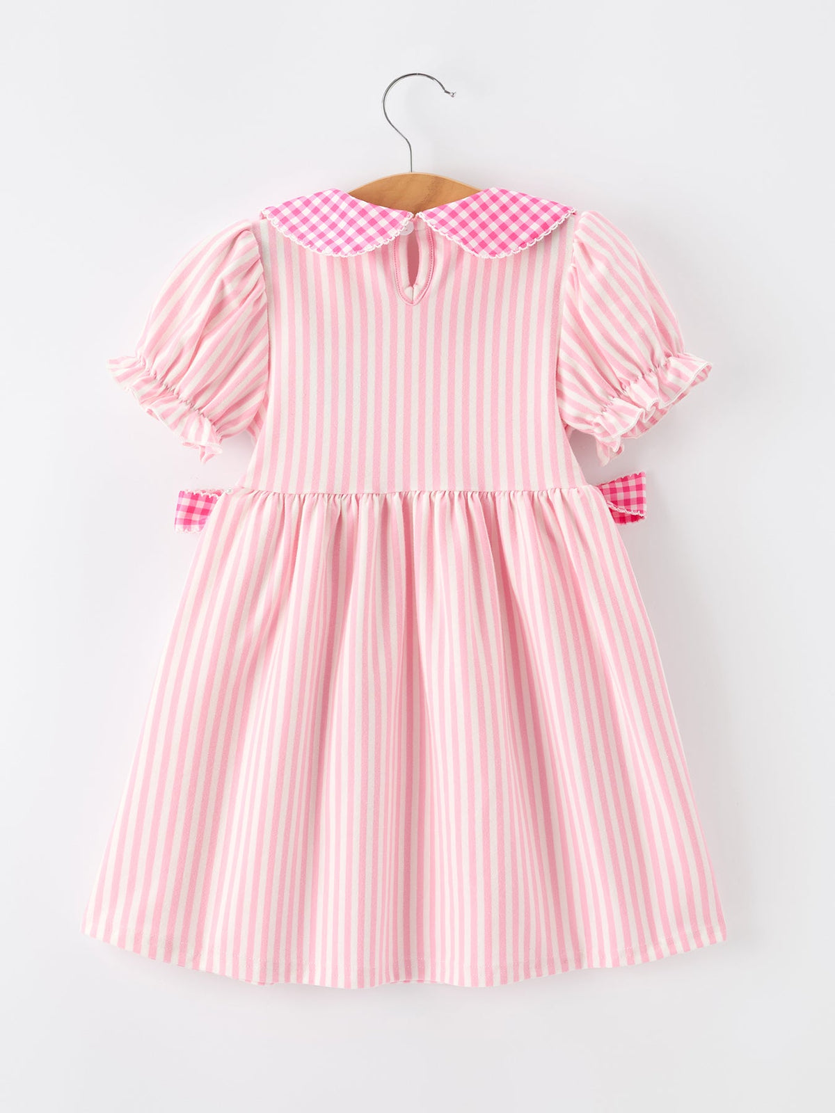 Rylee Faith Girls Pink Plaid Dress with Petals Collar and Pencil Applique, perfect for Back to School