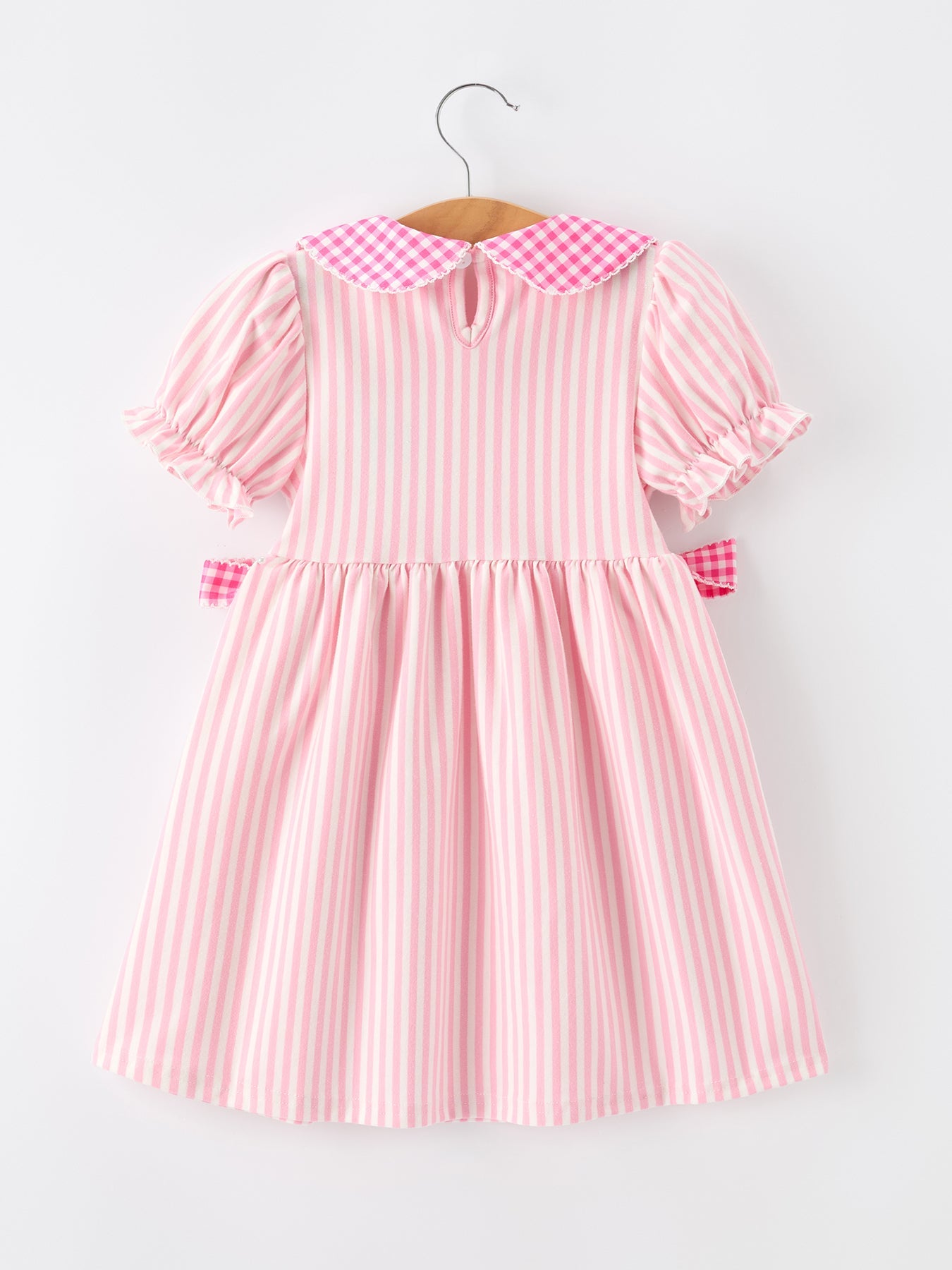 Rylee Faith Girls Pink Plaid Dress with Petals Collar and Pencil Applique, perfect for Back to School