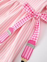 Rylee Faith Girls Pink Plaid Dress with Petals Collar and Pencil Applique, perfect for Back to School