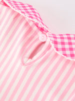 Rylee Faith Girls Pink Plaid Dress with Petals Collar and Pencil Applique, perfect for Back to School