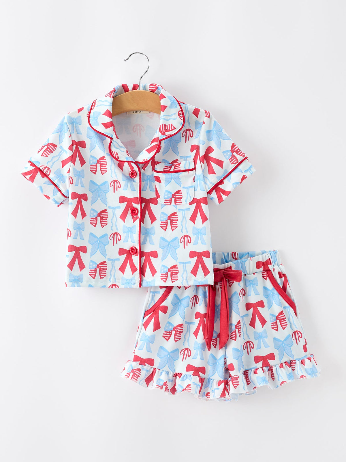 4th of July Bow Girls Pajama Set Short Sleeve Ruffle Shorts - White, Baby & Toddler Clothing, Pink, Nightwear, Fashion design | Everetts Place