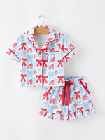 4th of July Bow Girls Pajama Set Short Sleeve Ruffle Shorts - White, Baby & Toddler Clothing, Pink, Nightwear, Fashion design | Everetts Place