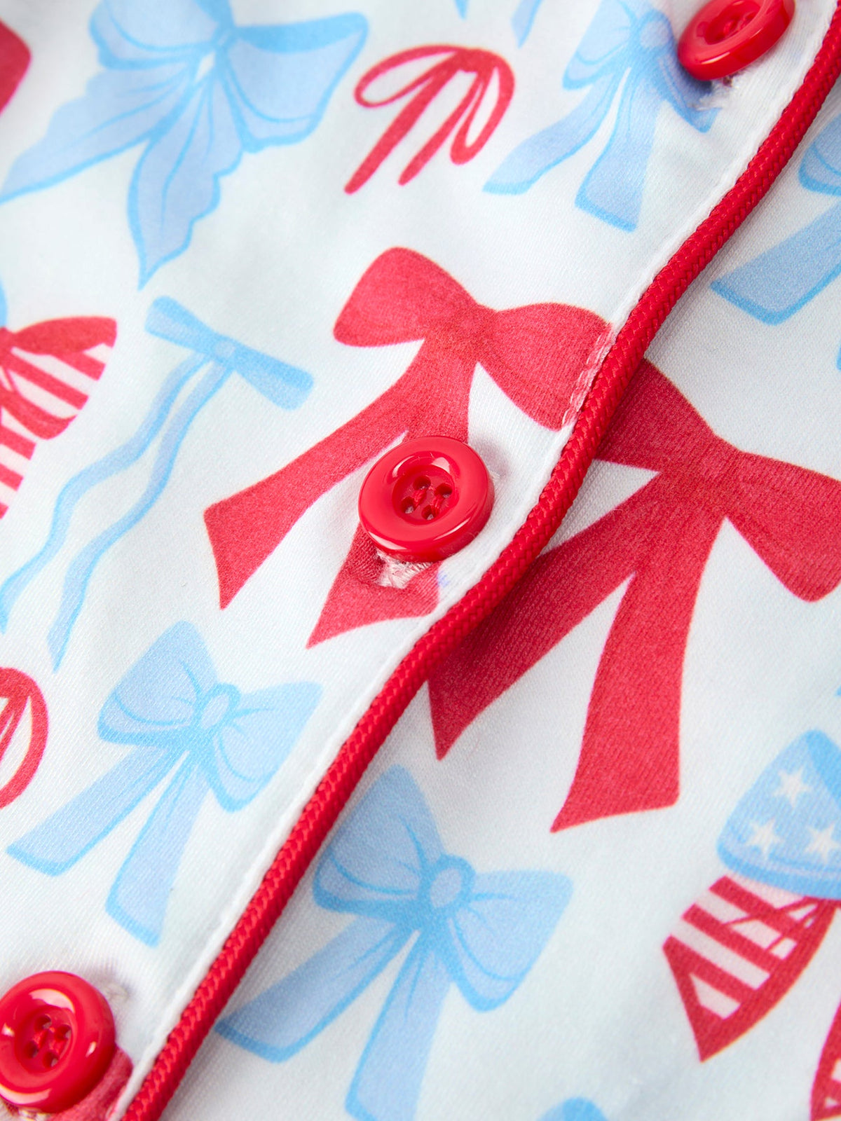 Rylee Faith Designs girls' 4th of July bow short sleeve ruffle shorts pajama set.