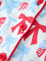 Rylee Faith Designs girls' 4th of July bow short sleeve ruffle shorts pajama set.