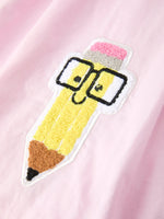 Rylee Faith Designs Back to School pink pencil applique ruffle collar girls dress.