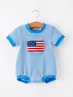 4th of July Flag Chenille Baby Boy Romper Blue Stripe by Rylee Faith Designs at Everetts Place