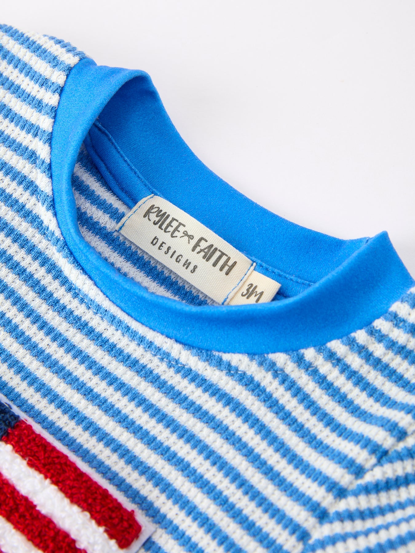 4th of July Flag Chenille Baby Boy Romper Blue Stripe by Rylee Faith Designs at Everetts Place