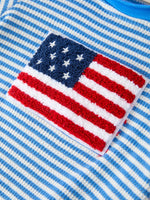 4th of July Flag Chenille Baby Boy Romper Blue Stripe by Rylee Faith Designs at Everetts Place