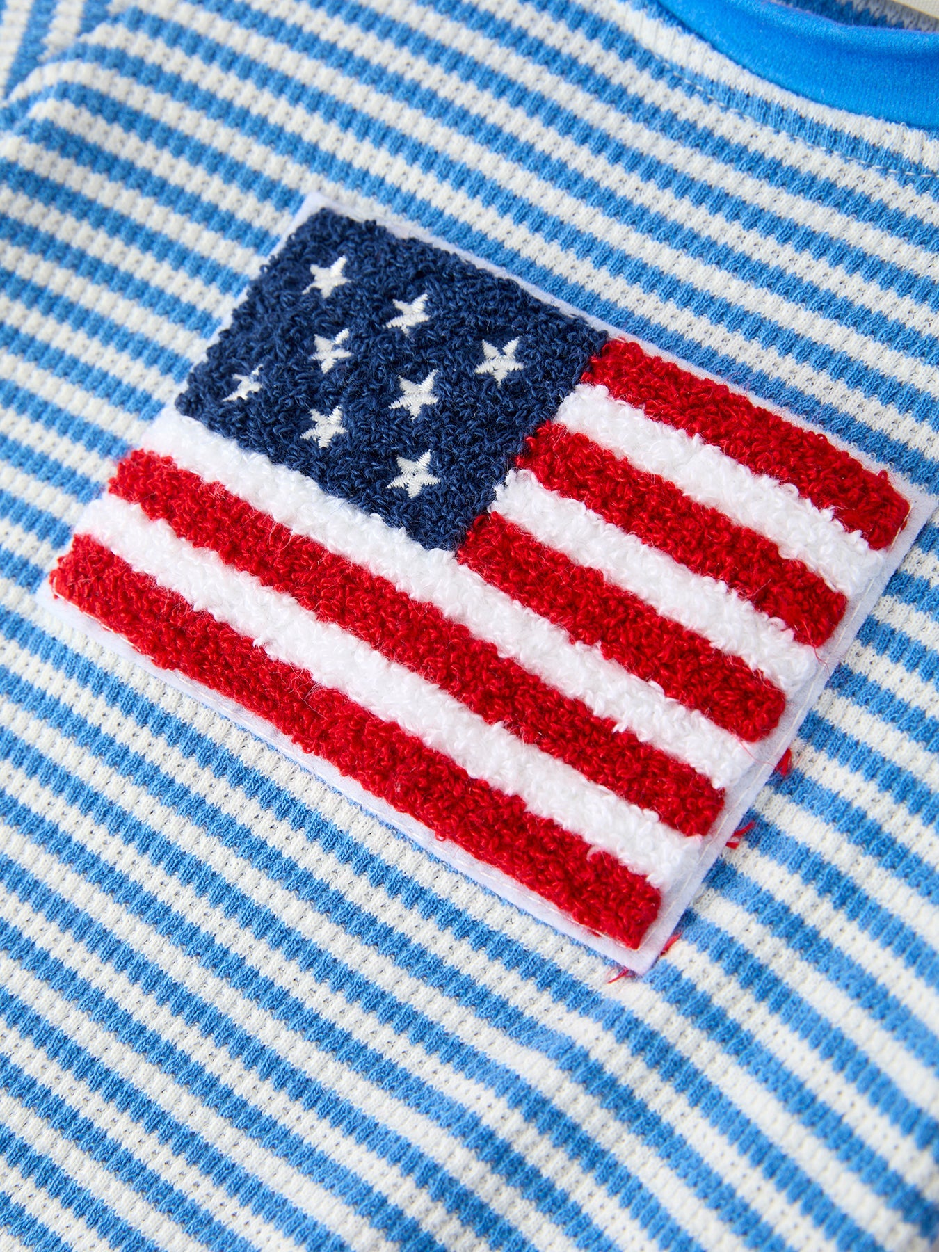 4th of July Flag Chenille Baby Boy Romper Blue Stripe by Rylee Faith Designs at Everetts Place