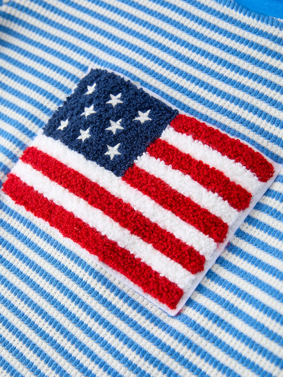 4th of July Flag Chenille Boys Set Blue Stripe Shorts by Rylee Faith Designs at Everetts Place
