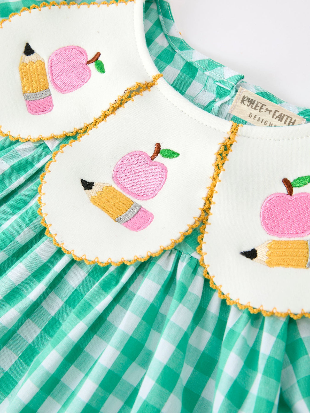 Back to School Apple Pencil Applique Girls Dress Petals Collar by Rylee Faith Designs at Everetts Place