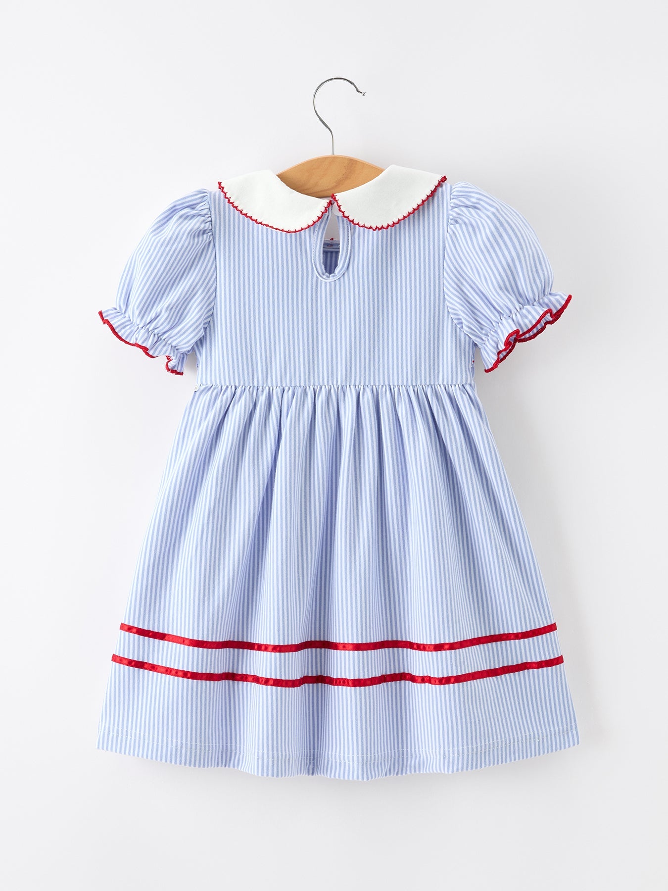 Rylee Faith Designs Back to School apple chenille girls dress with petals collar.