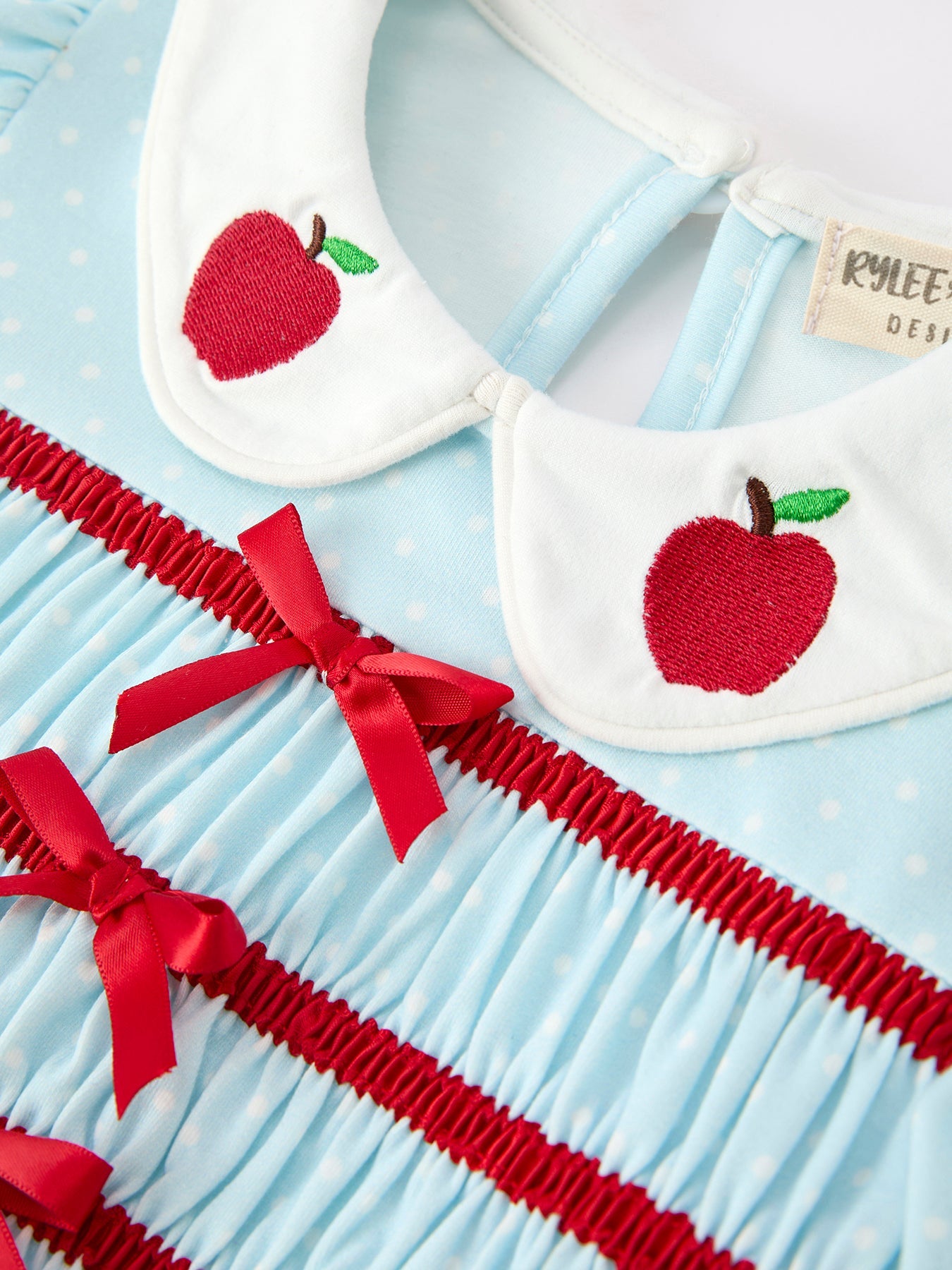 Back to School Apple Applique Girls Dress Petals Collar Bow by Rylee Faith Designs at Everetts Place