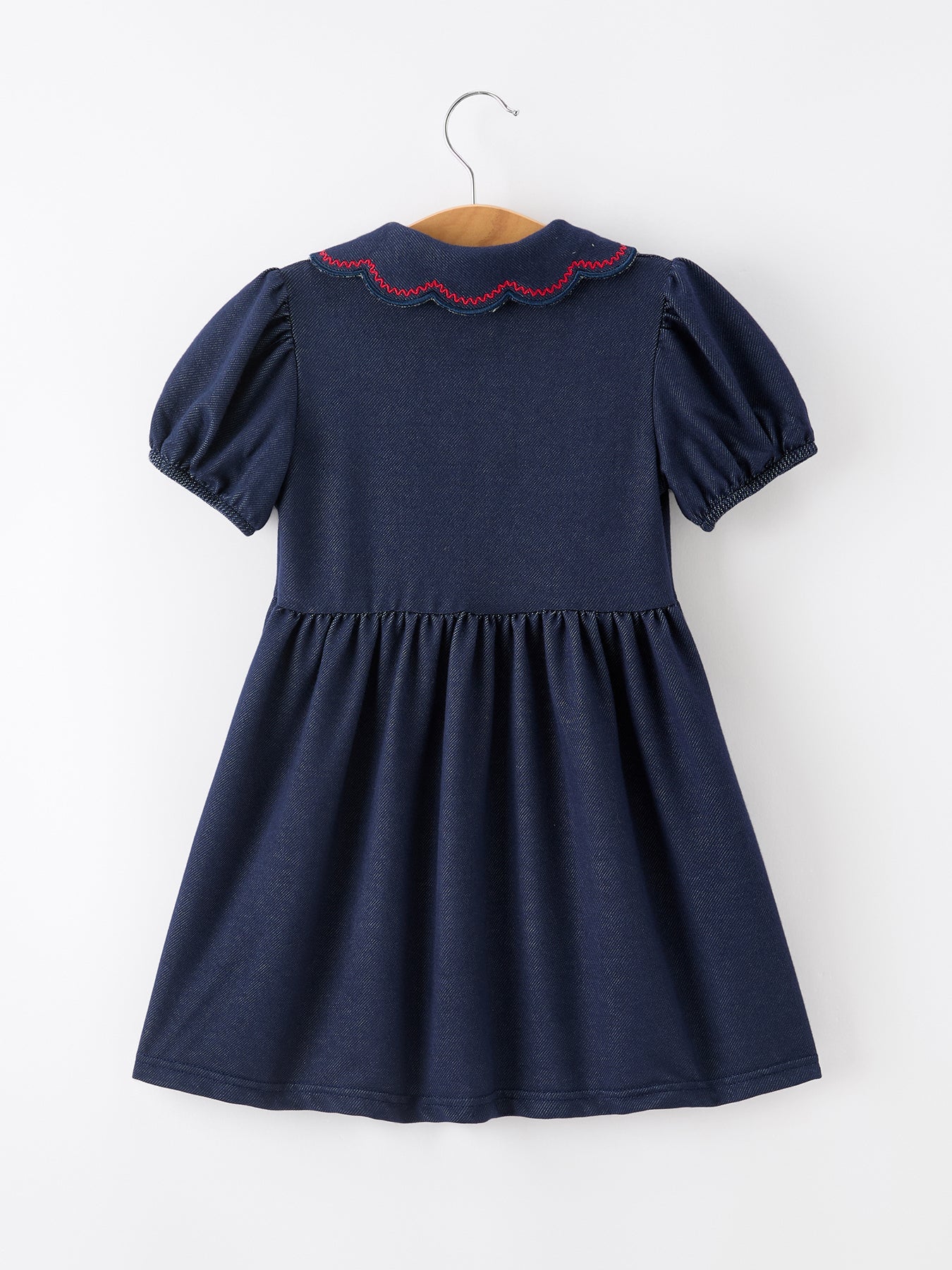 Rylee Faith Designs Back to School apple applique girls dress, petals collar.
