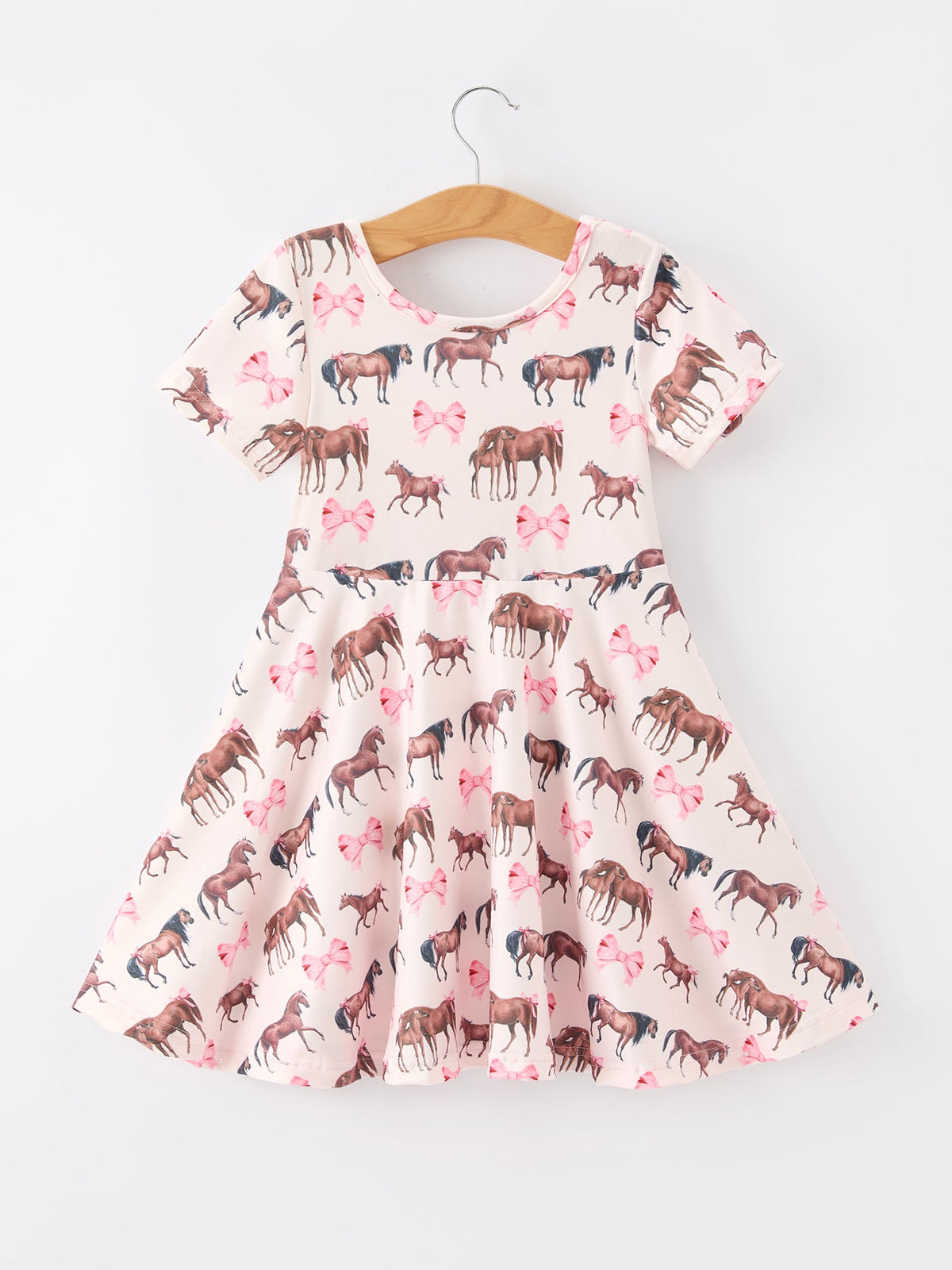 Girls Western Horse Print Twirl Dress Short Sleeve by Rylee Faith Designs at Everetts Place