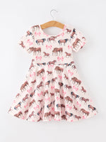 Girls Western Horse Print Twirl Dress Short Sleeve by Rylee Faith Designs at Everetts Place