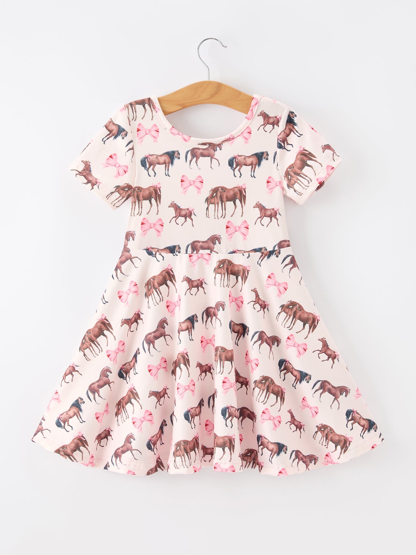Girls Western Horse Print Twirl Dress Short Sleeve by Rylee Faith Designs at Everetts Place