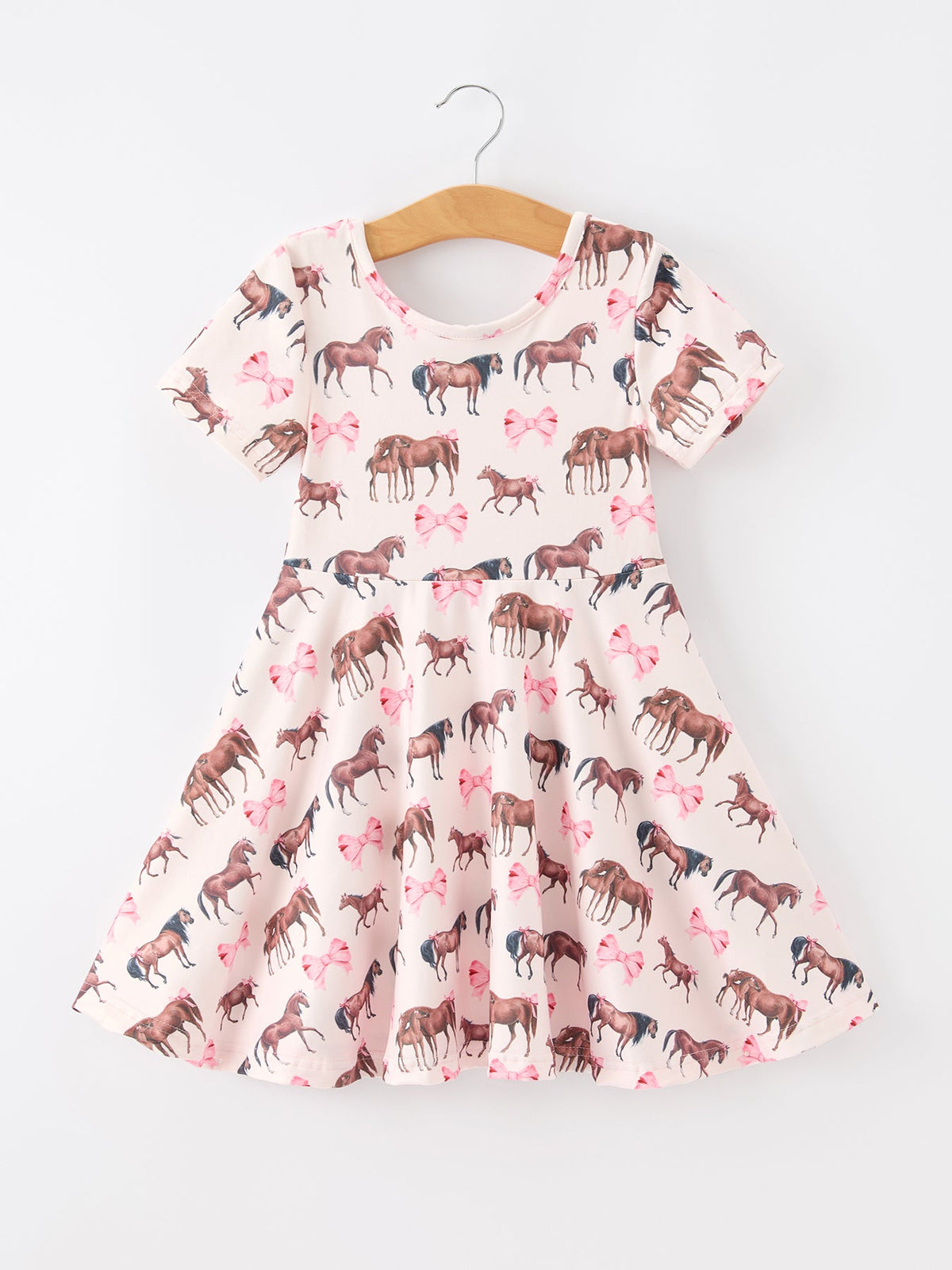 Girls Western Horse Print Twirl Dress Short Sleeve by Rylee Faith Designs at Everetts Place