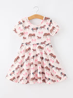 Girls Western Horse Print Twirl Dress Short Sleeve by Rylee Faith Designs at Everetts Place