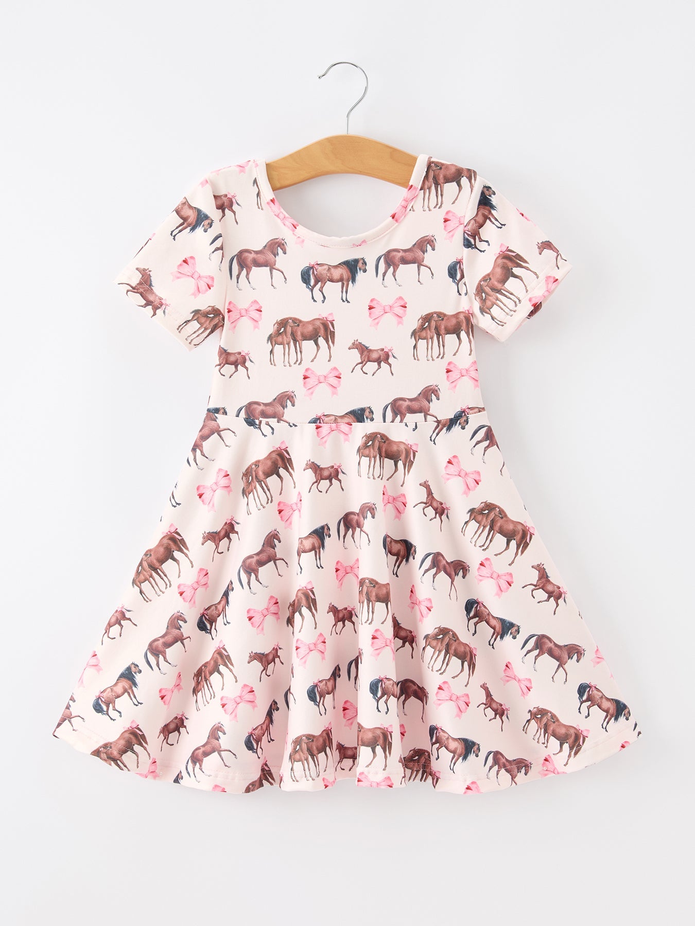 Girls Western Horse Print Twirl Dress Short Sleeve by Rylee Faith Designs at Everetts Place