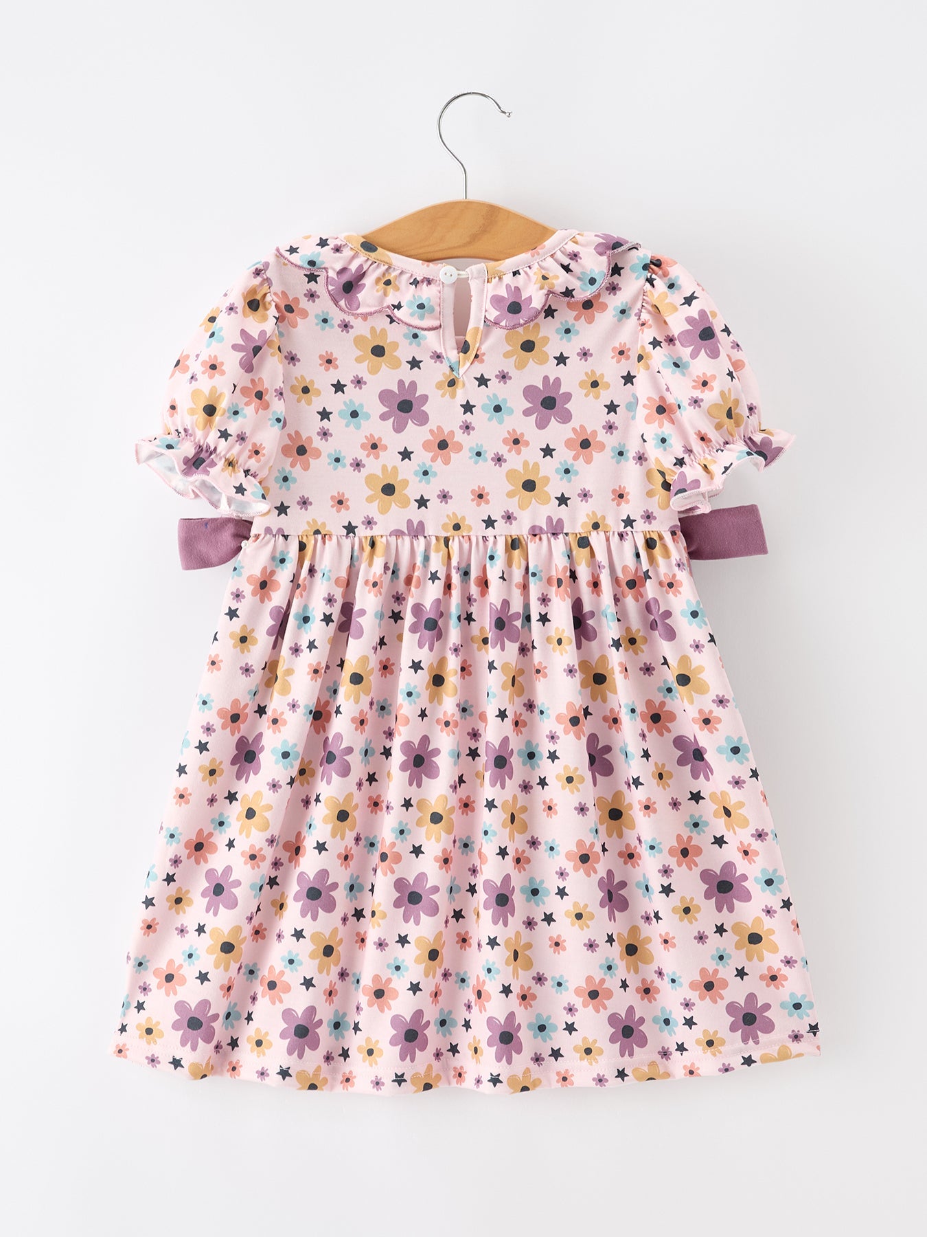 Girls Dress, Pumpkin Floral Bow, Puff Sleeves