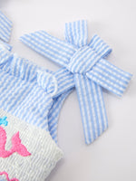 Whale Embroidered Smocked Seersucker Baby Girl Romper Bow by Rylee Faith Designs at Everetts Place