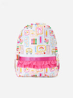 Rylee Faith Designs girls back to school print backpack ruffle bag.