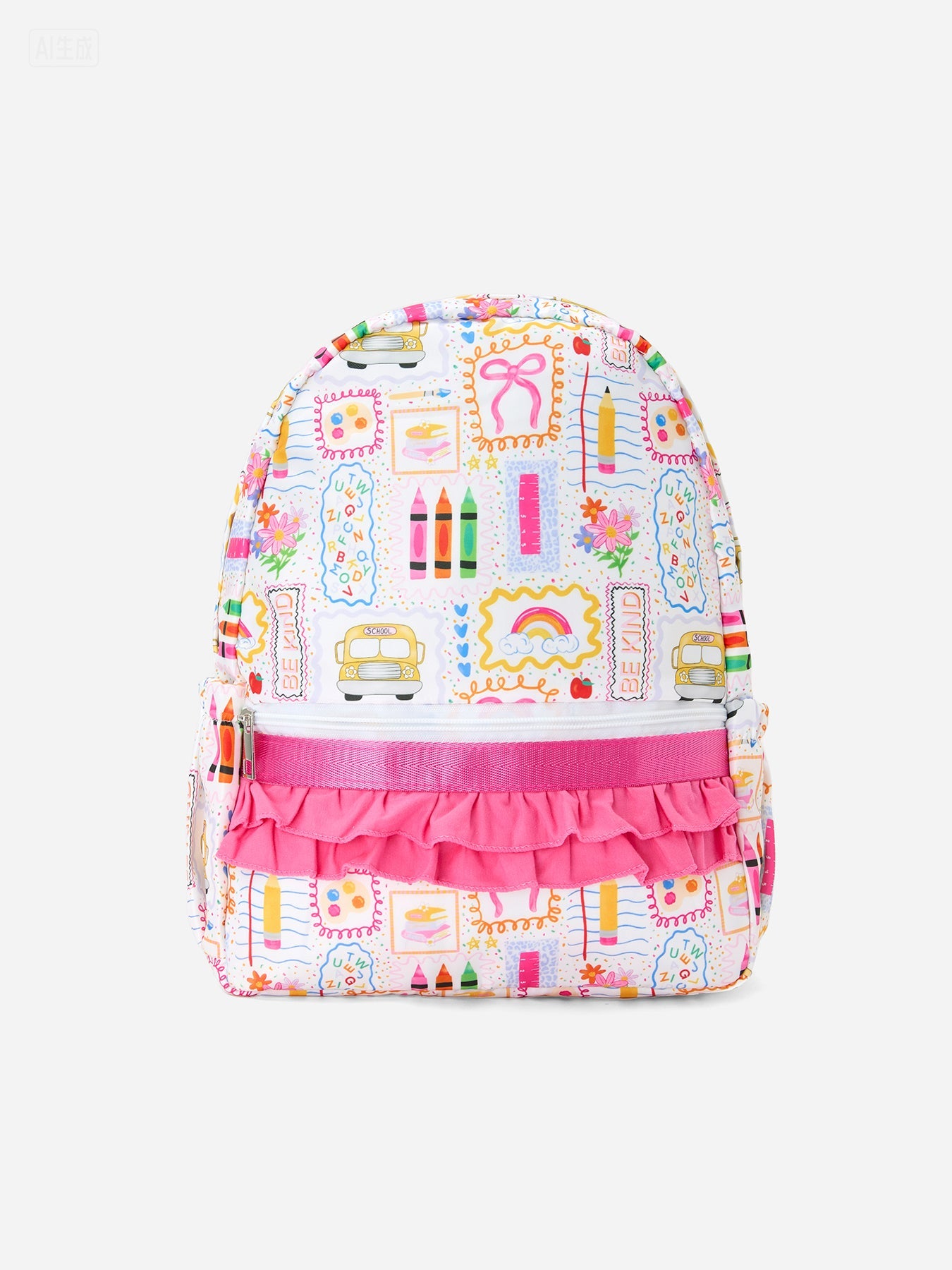Rylee Faith Designs girls back to school print backpack ruffle bag.
