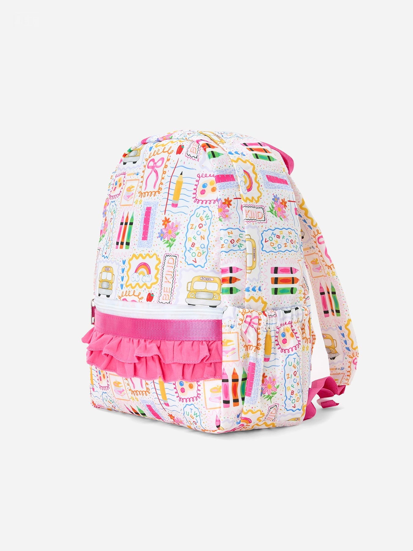 Rylee Faith Designs girls back to school print ruffle backpack