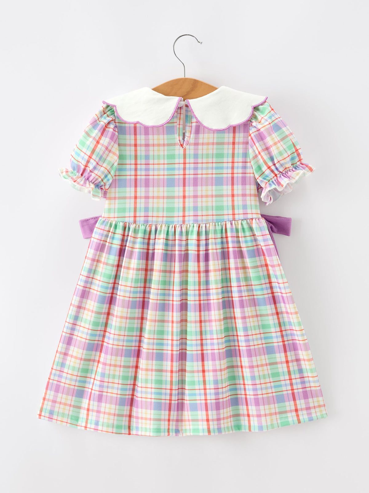 Back To School Plaid Crayon Embroidery Girls Dress Bow Puff Sleeve by Rylee Faith Designs at Everetts Place
