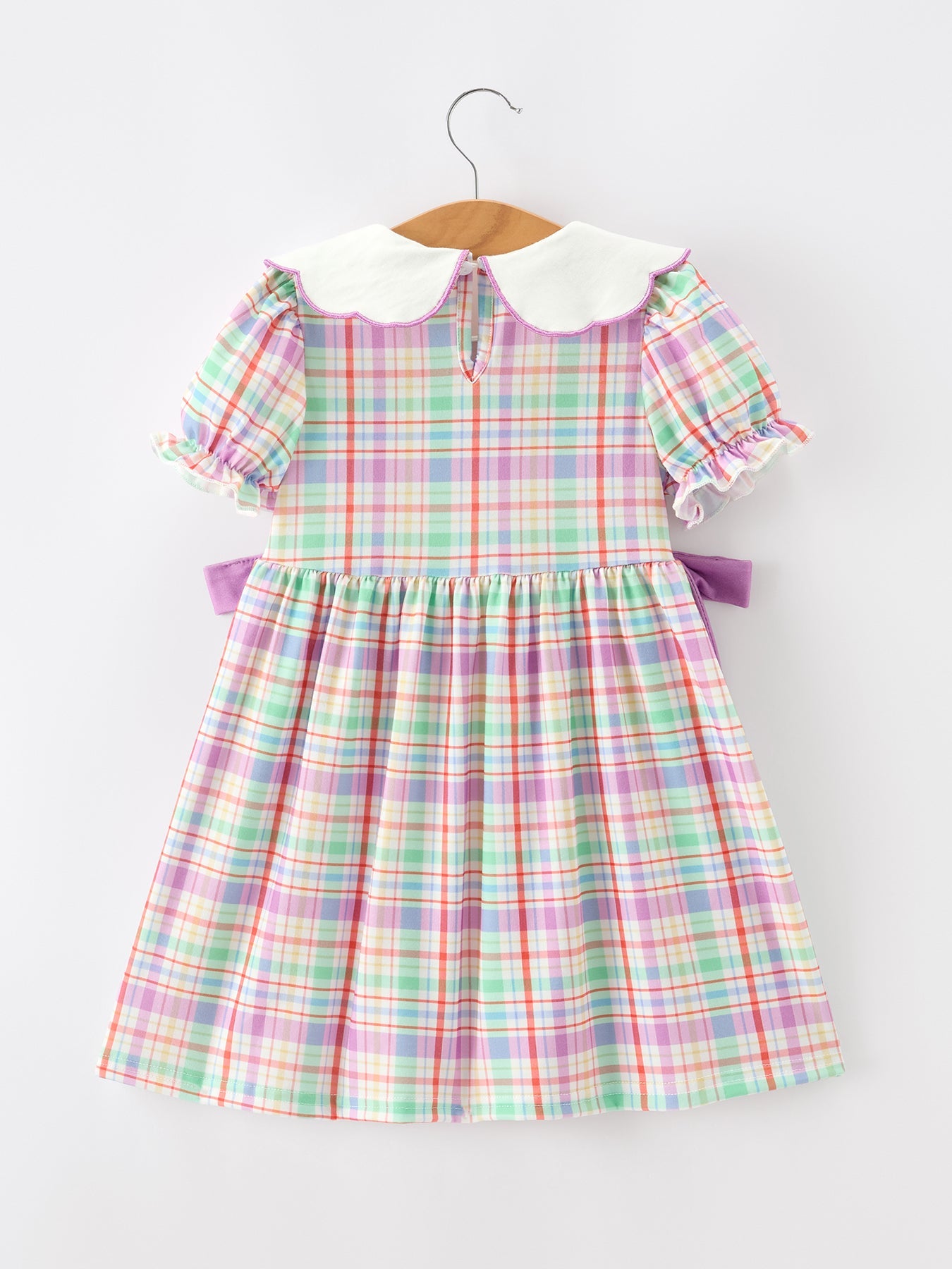 Back To School Plaid Crayon Embroidery Girls Dress Bow Puff Sleeve by Rylee Faith Designs at Everetts Place