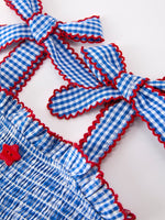 4th of July Plaid Girls Set Flag Star Bow Top Shorts Outfit by Rylee Faith Designs at Everetts Place