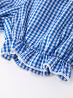 4th of July Plaid Girls Set Flag Star Bow Top Shorts Outfit by Rylee Faith Designs at Everetts Place